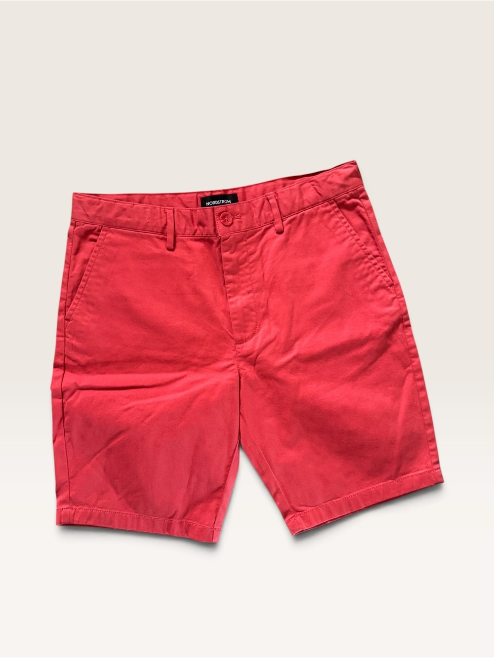 NEW Nordstrom Coral-Red Flat Front Cotton Shorts, 18